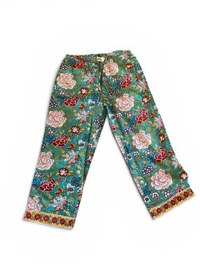 Women’s Cotton Block Print Floral Teal Print  Lounge Pants Boho Costal Grandma